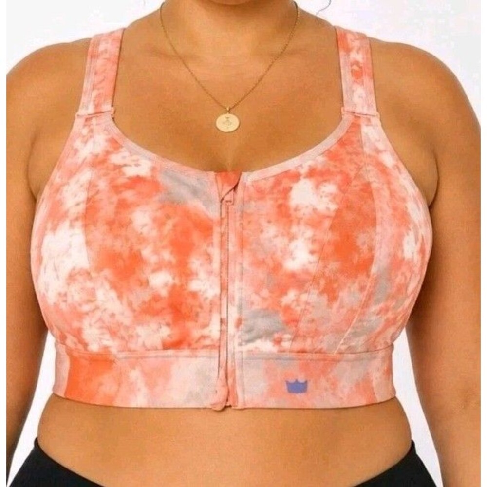 SHEFIT Ultimate Sports Bra Size 1Luxe Peach Gray Tie Dye Zip Front High Impact